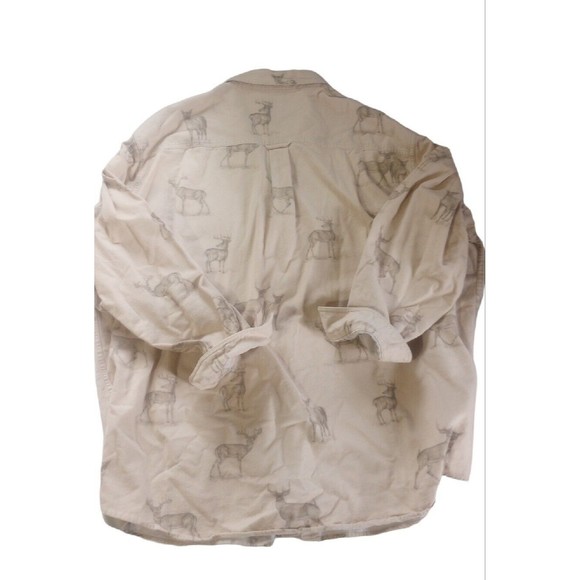 Woolrich Men's Sz 2XL Button Down Shirt Birch Deer Sketch Flannel Outdoors Cream - Picture 3 of 15